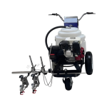 Professional airless line striper with Honda GX160 engine and dual spray gun system for pavement and road marking.
