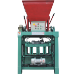 Block Molding Machine with Hopper 4-35B producing cement bricks.