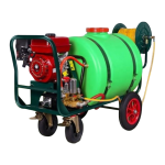 100L water tank sprayer with petrol or diesel engine and copper pump head mounted on wheeled agricultural frame.