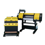 DTF Printer & Powder Shaker machine with dual Epson XP600 print heads for nylon, cotton, leather, and PVC materials.