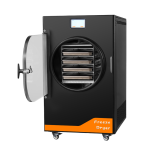 Industrial freeze dryer with SS304 stainless steel trays, digital controls, and observation window.