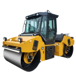 Diesel road roller construction machine with vibration compaction system and water tank for road work.