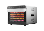Household food dehydrator with stainless-steel trays, digital controls, and 35–85°C temperature range.