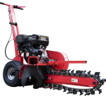 Mini chain trencher with 7HP engine, 21 blades, and 100mm trenching width.