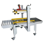 Small Tape Sealing Machine for cartons with adjustable tape width, 180W motor, and continuous batch operation capability.