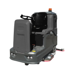 Electric ride-on floor scrubber.