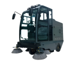 Electric ride-on sweeper.
