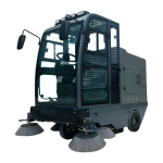 Electric ride-on sweeper.