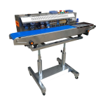 Continuous band sealer machine with adjustable temperature control and conveyor system.