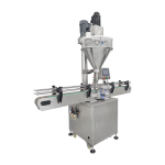 Automatic powder filling machine for bottles and containers packaging.
