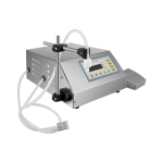 Compact digital liquid filling machine with control panel for precise bottle filling.