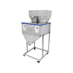 Double head weighing filler machine for powders and granules packaging.