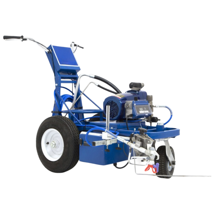 Electric airless line striper for indoor and outdoor marking, battery-powered, precise and eco-friendly.