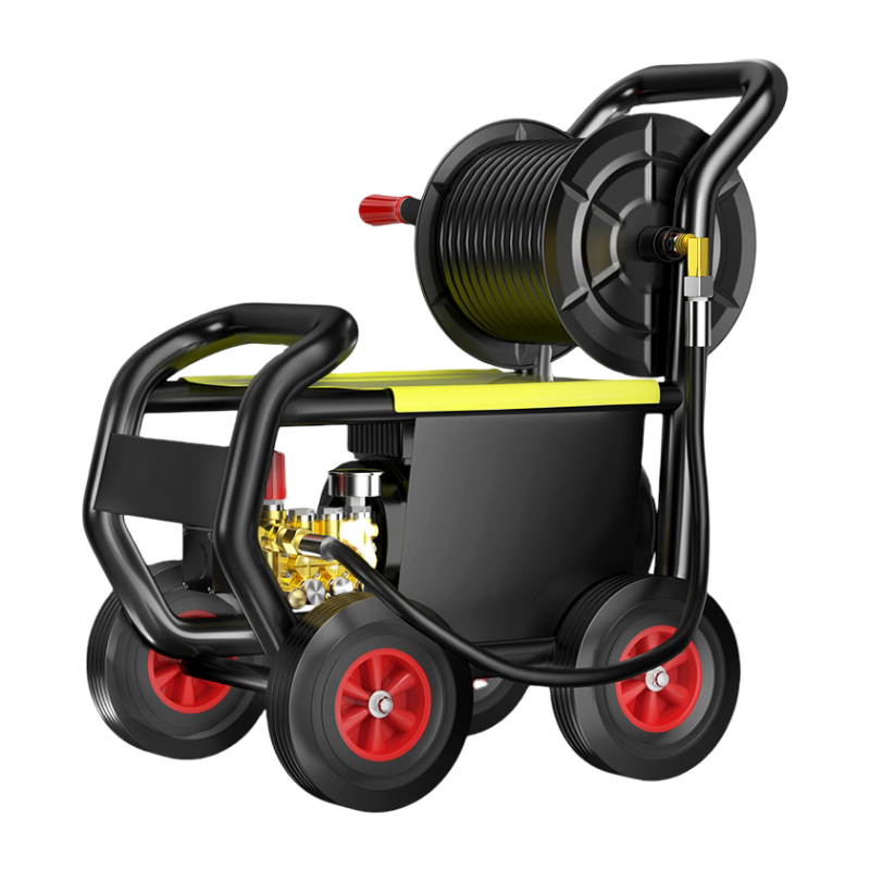 Pressure Washer with copper motor, adjustable 150–200 bar pressure, and 10m hose for vehicle and outdoor cleaning.
