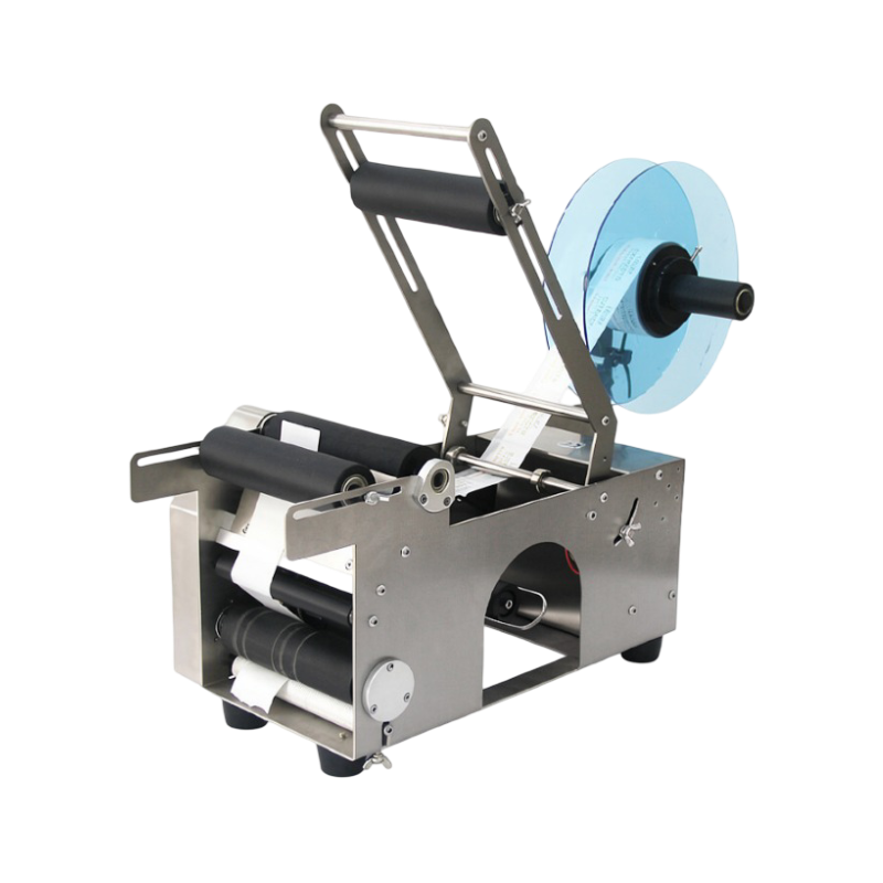 Semi Automatic Bottle Labelling Machine with aluminium body and optical sensor for accurate labelling on round bottles.