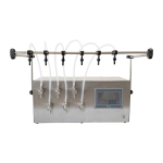 Six head liquid filling machine with magnetic pump and PLC control.