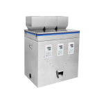 Three head filling machine for powders and granules packaging.