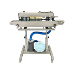 Air band sealer machine with gas inflation system for sealing and protecting packaged products.