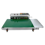 Automatic band sealer machine with conveyor system for sealing plastic bags and film packaging.