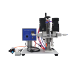 Compact automatic bottle capping machine sealing PET and glass bottles with adjustable controls and foot pedal.