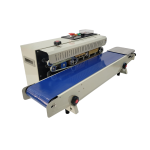 Automatic Continuous industrial band sealing machine sealing plastic and foil bags on a conveyor system with digital temperature control