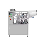 Automatic tube filler and sealer machine for cosmetic and industrial soft tube packaging.
