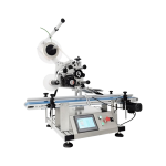 Desktop automatic flat surface labelling machine for bags, boxes, books, and packaging materials.