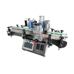 Desktop automatic round bottle labelling machine for wrap and double-side bottle labelling with precise positioning.