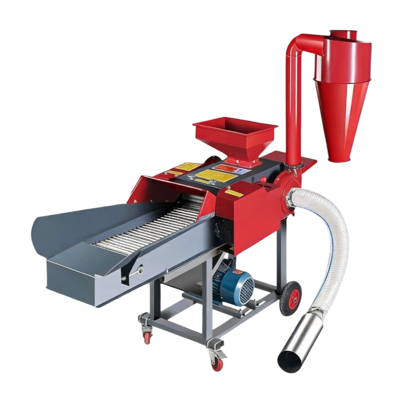 Grass feed chopper machine processing straw into uniform livestock feed for efficient farming.