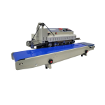 Automatic inkjet band sealer sealing and printing on plastic bags in a continuous packaging production line