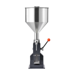 Manual stainless steel liquid filling machine for precise bottle filling in small-scale production.