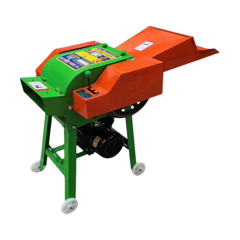 Silage chaff cutter machine cutting dry straw into uniform livestock feed for efficient farming.