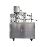 Ultrasonic tube filling and sealing machine for cosmetic and industrial soft tube packaging.