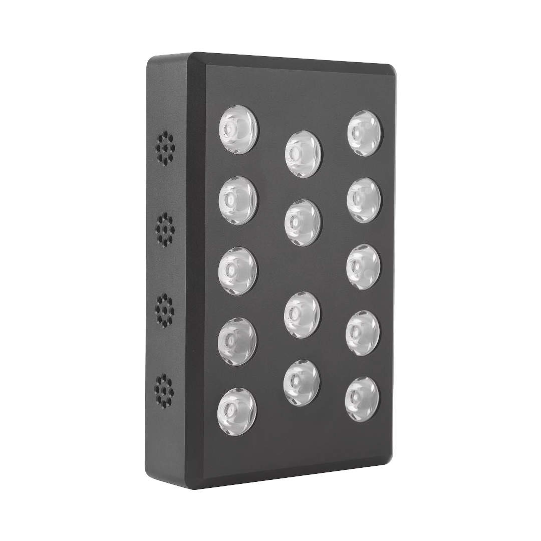 Mini Red Light Panel with 660nm and 850nm LED light therapy, rechargeable aluminium wellness device with digital timer display.