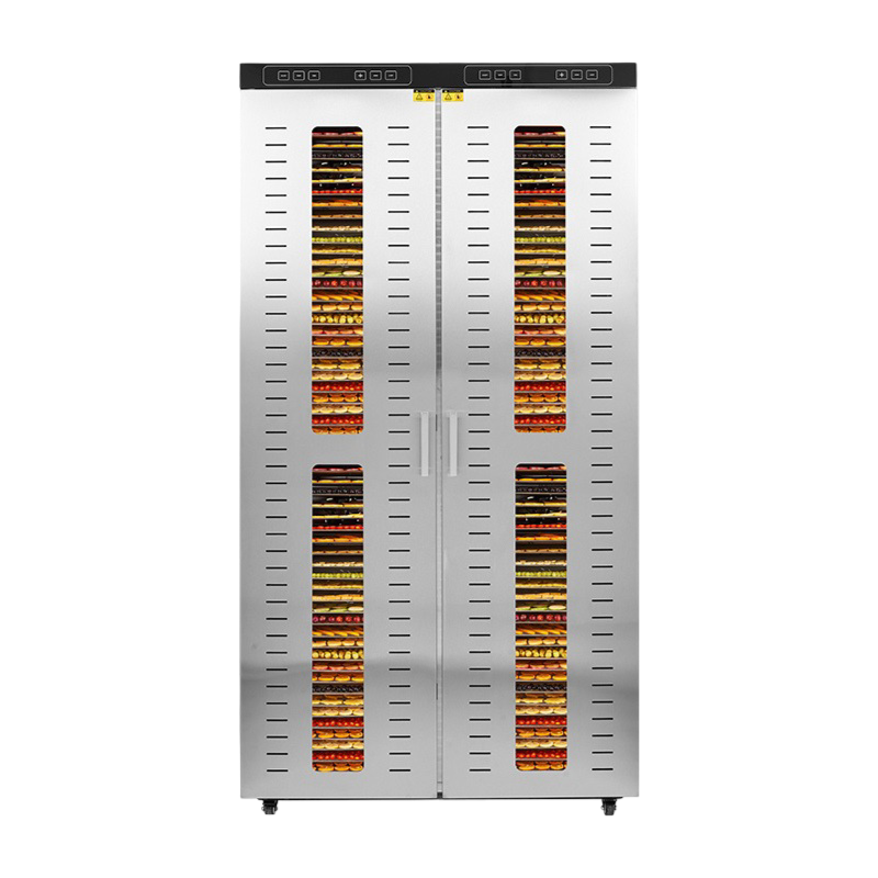 116 Tray Industrial Food Dehydrator Dual Compartment Stainless Steel Dryer with Twelve Fan Airflow System and LED Interior Light.