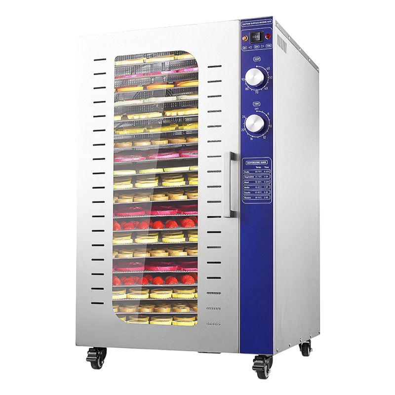 20 Tray Mechanical Food Dehydrator with Stainless Steel Trays and Knob Control System.