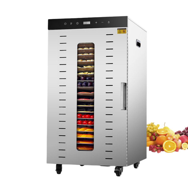 24 Tray Commercial Food Dehydrator Industrial Stainless Steel Dryer with Triple Fans LED Light and Digital Temperature Control.