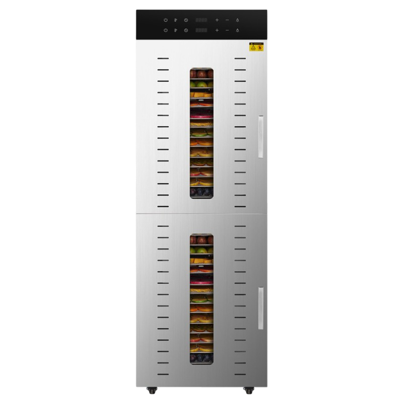 32 Tray Commercial Food Dehydrator Industrial Dual Compartment Stainless Steel Dryer with LED Light and High Capacity Airflow System.