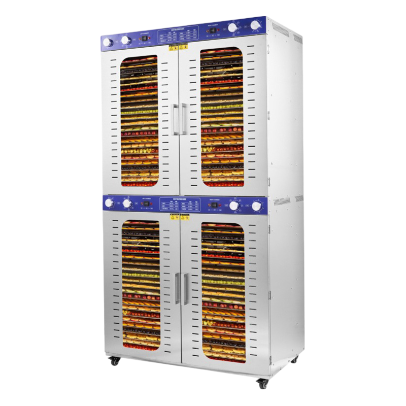 96 Tray Mechanical Food Dehydrator with 4 Compartments, Stainless Steel Industrial Drying Cabinet for Large Scale Food Processing.