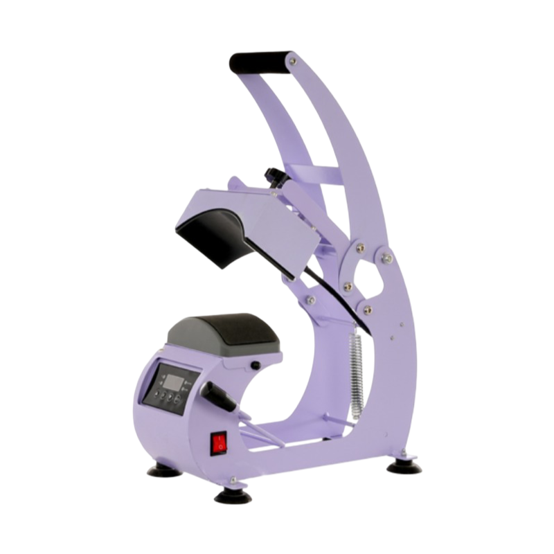 Cap Heat Press Machine with 8cm × 15cm heating platen, 550W heating system, portable manual design, and adjustable temperature control for custom hat printing.