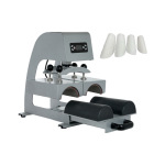 Auto Slide Double Station Shin Press with LCD controller, slide-out handle system, and dual station design for shin guard customization.